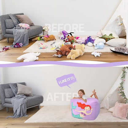 Aubliss Unicorn Stuffed Animal Storage Bean Bag Chair for Kids, Velvet Extra Soft Beanbag Chairs Cover, X-Large Stuffable Zipper Bean Bag for Organizing Plush Toys Girls Bedroom Decor, Purpl