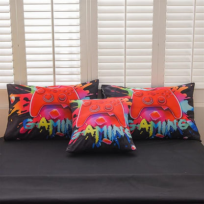 Aimuan Gamer Gaming Bedding Sets 3D Gamepad Comforter Sets for Boys Games Console Action Buttons Novelty Colorful Game Controller Modern Room Decor Home Quilt Set (Black, Full 6PCS)