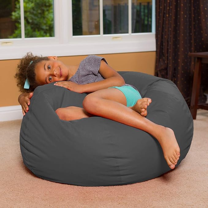 Posh Creations Bean Bag Chair for Kids, Teens, and Adults Includes Removable and Machine Washable Cover, Heather Gray, 38in - Large