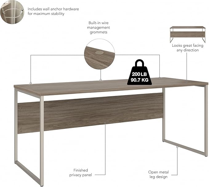 Bush Business Furniture Hybrid 72W x 30D Computer Table Desk with Metal Legs in Modern Hickory