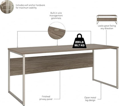 Bush Business Furniture Hybrid 72W x 30D Computer Table Desk with Metal Legs in Modern Hickory