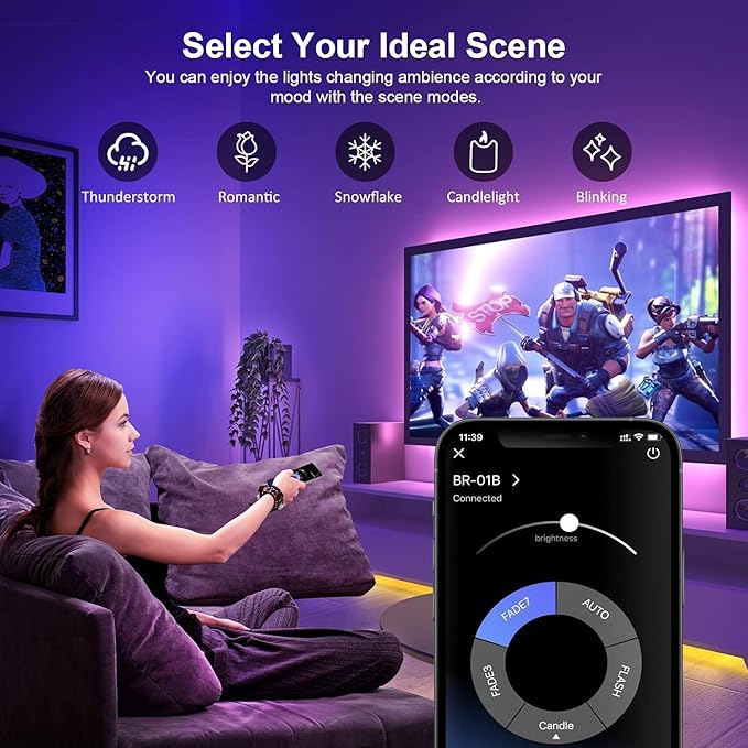 Nexillumi LED Lights for TV - 9.8ft RGB LED Strip Lights, APP Remote Control Music Sync for Bedroom