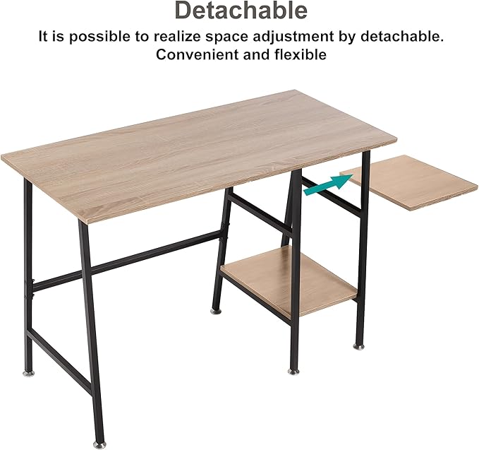 VECELO 43 Inch Home Office Computer Easy to Assemble Simple Table Modern Student Study Desk,Water Proof, Oak+black leg