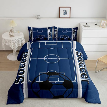 Feelyou Kids Soccer Ball Game Comforter Set King Size Rugby Sports Bedding Set for Boys Girls Teens Bedroom Decor Football Comforter Football Lover Duvet Set with 2 Pillow Case