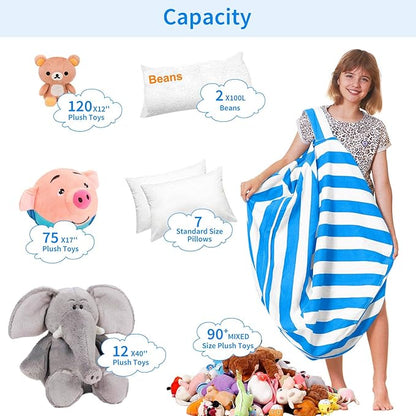 Aubliss Stuffed Animal Bean Bag Storage Chair (Blue/White Striped, Large (38''))