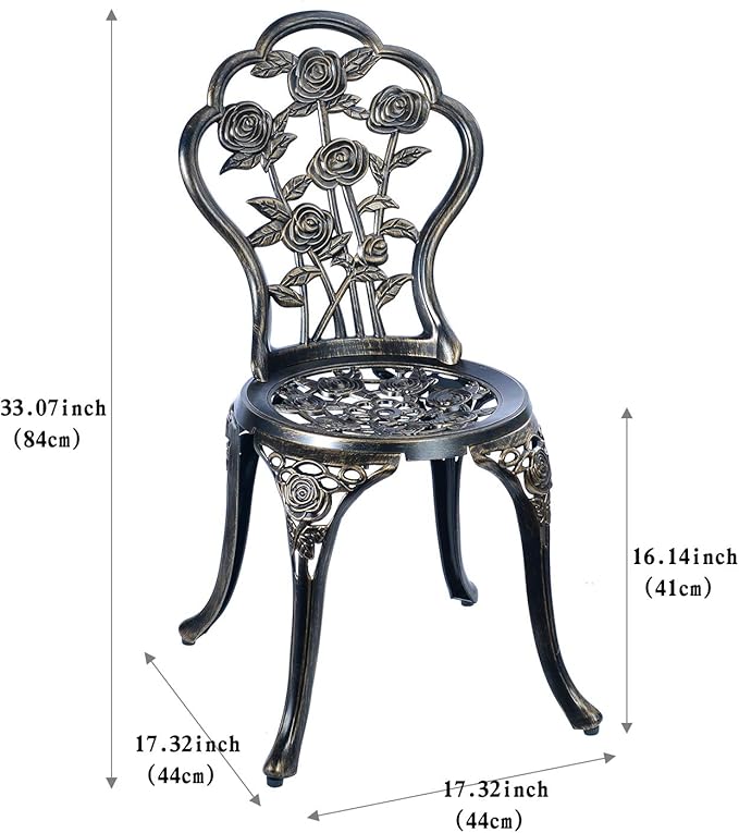 3 Piece Bistro Set,Outdoor Patio Set,Anti-Rust Cast Aluminum Bistro Table Set for Park Yard Front Porch Furniture(Antique Copper)