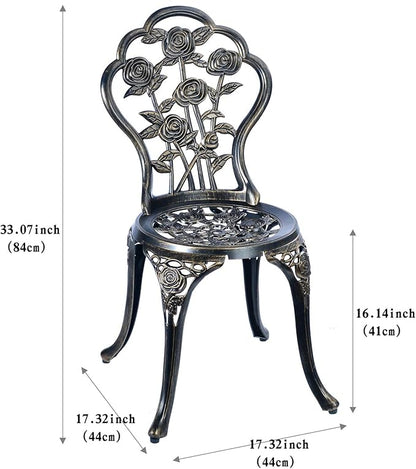 3 Piece Bistro Set,Outdoor Patio Set,Anti-Rust Cast Aluminum Bistro Table Set for Park Yard Front Porch Furniture(Antique Copper)