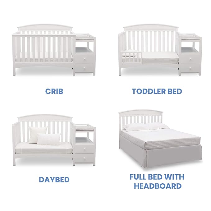 Delta Children Abby Convertible Crib 'N' Changer, Bianca + Serta Perfect Slumber Dual Sided Recycled Fiber Core Crib and Toddler Mattress (Bundle)