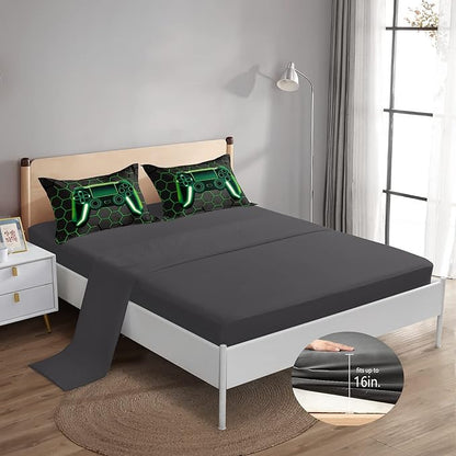 6 Pieces Gaming Bedding Set for Boys Gamer Comforter Set Full Size,Video Game Comforter for Kids Adult 3D Gaming Geometric Microfiber Bedding Sets 6 Pieces Bed in A Bag Sets H50021,Full