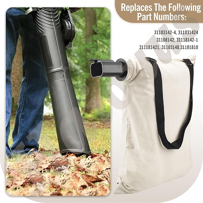 31101810 Blower Debris Vacuum Bag, Compatible with Greenworks Vacuum Bag 24022 24072 Leaf Blower Vacuum Debris White Cloth Bag w/Zipper,Replace 31103148