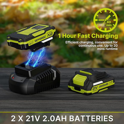 Leaf Blower, 21V Electric Cordless Leaf Blower, 2 X 2.0Ah Batteries and Charger Included, Lightweight Leaf Blower for Patio Cleaning, Lawn Care, Blowing Leaves and Dust, etc.