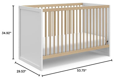 Storkcraft Calabasas 3-in-1 Convertible Crib (White with Driftwood) – GREENGUARD Gold Certified, Fits Standard Crib Mattress, Converts to Toddler Bed, Modern Style, Easy 30-Minute Assembly