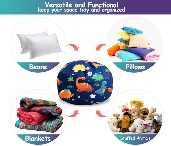 Stuffed Animal Storage Pets Dogs/Cats Lazy Beds Dinosaur Large Kids Couch Toddler Room Decor Ideas Couch Toy Plush Toddler Dinosaur Bag Storage Soft Washable Removable Stuffable (No Beans) XX-Large