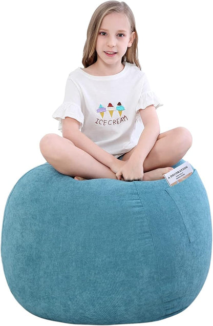 Stuffed Animal Storage Bean Bag Chair Cover (No Filler) for Kids and Adults.Soft Premium Corduroy Stuffable Beanbag for Organizing Children Plush Toys or Memory Foam Small 100L(LightBlue)