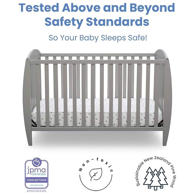 Delta Children Twinkle 4-in-1 Convertible Baby Crib, Easy to Assemble, Sustainable & Serta Perfect Start Dual Sided Baby Crib Mattress & Toddler Mattress - Waterproof - 6" Premium Sustainably