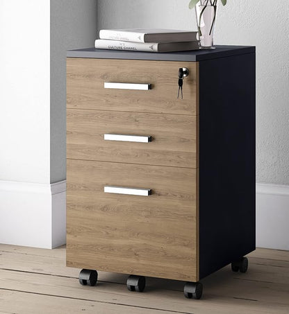 Lazio File Cabinet with Lock - Filing Cabinet for Home and Office - 3 Drawer Small Rolling File Cabinet -Wood Printer Stand with Storage for A4 Size/Legal Documents, File Folders (Cass Walnut/Black)