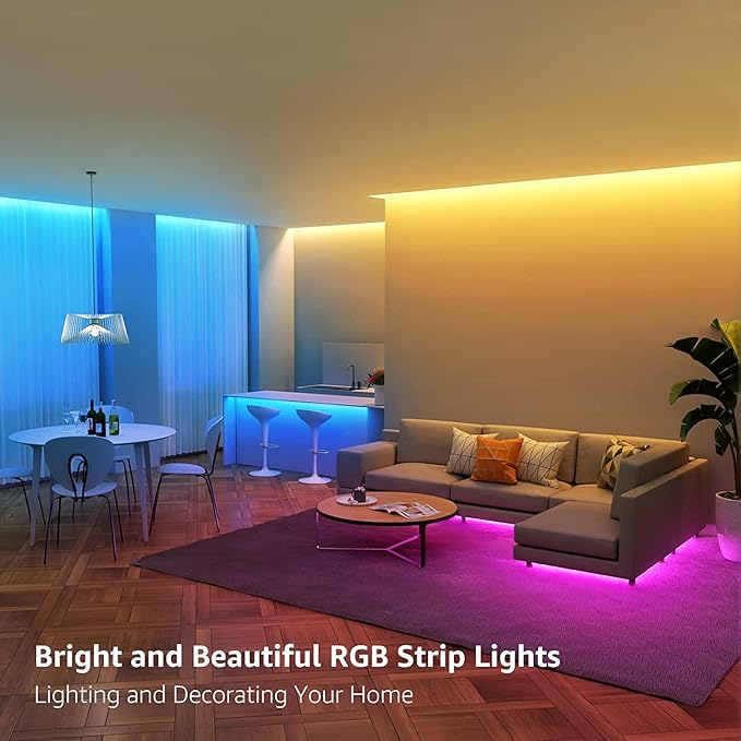 Lepro 65.6ft LED Strip Lights, Ultra-Long RGB 5050 LED Strips with Remote Controller and Fixing Clips, Color Changing Tape Light with 12V ETL Listed Adapter for Bedroom, Room, Kitchen, Bar(32.8FTX 2)