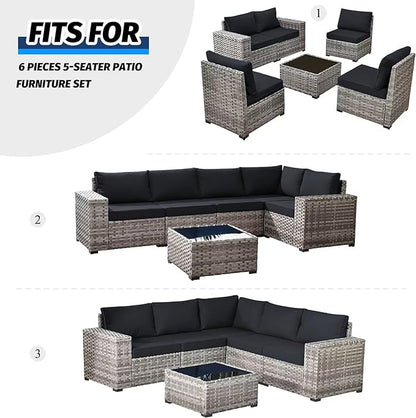 ClawsCover 11Pack Outdoor Seat and Back Cushions Replacement Covers Fit for 5-Seater 6Pieces Wicker Rattan Patio Furniture Conversation Set Sectional Couch Chairs,Dark Gray-Included Cover Only
