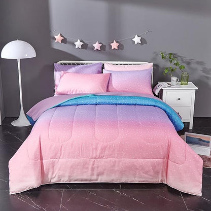 Pink Glitter Comforter Set for Teen Girls Women,Twin Size 4 Piece Bed in A Bag,Metallic Star Moon Printed Rainbow Comforter and Sheets,Ultra Soft Microfiber All Season Bedding Set(Twin,Green)