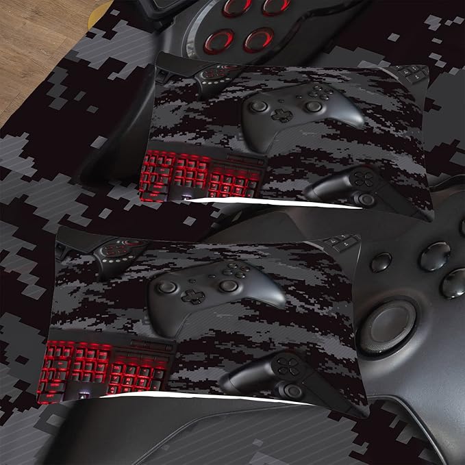 Tailor Shop Gaming Comforter Set Full Size for Boys, Black Camouflage Gamer Bedding Sets for Boys Kids Teenage, All Season 3 Piece Gaming Bed Set with 1 Comforter and 2 Matching Pillowcases…