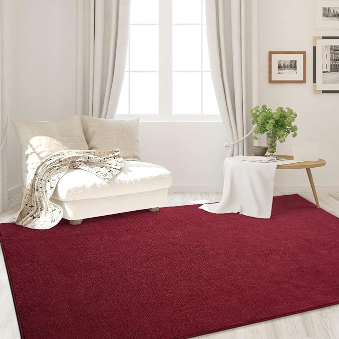 Area Rugs for Bedroom Living Room, 5x8 Rose Red Super Soft Comfy Thickened Memory-Foam Indoor Carpets, Modern Aesthetic Minimalist Carpet for Boys Girls Adults Apartment Nursery Home Décor