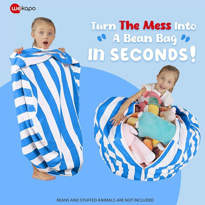 Wekapo Stuffed Animal Storage Bean Bag Chair Cover for Kids | Stuffable Zipper Beanbag for Organizing Children Plush Toys Large Premium Cotton Canvas (Blue, X-Large)