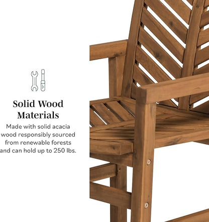 Walker Edison AZWC2VINWW Avalon Chevron Solid Acacia Wood Outdoor Chair, White Wash