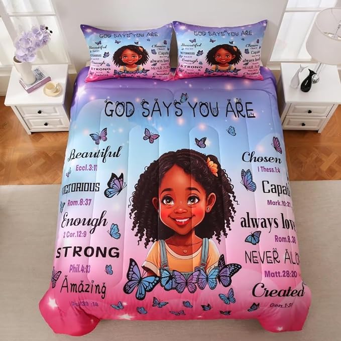 Black Girl Comforter Set Queen for Kids Teens,God Says You are Comforter Set for Black Women,Black Girl Magic Bedding Set,African American Girl Bed Bedroom Set