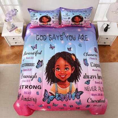 Black Girl Comforter Set Twin for Kids Teens,God Says You are Comforter Set for Black Women,Black Girl Magic Bedding Set,African American Girl Bed Bedroom Set