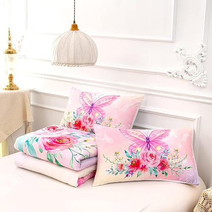 CVHOUSE Butterfly Comforter Set,Luxurious Blue Butterfly Bedding Set for Kids Teens,Blue Butterflies Comforter Butterflies Duvet Set Room Decor Quilt Set Queen Size