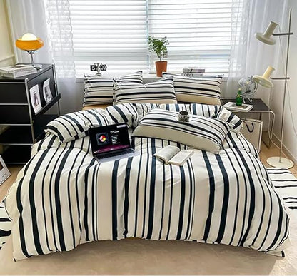 Striped Comforter Set Twin Black and White Comforter Men Women Modern Chic Stripes Bed Comforters Beige Black Striped Twin Ticking Bedding Comforter Set All Season Hotel Quality Bed Set
