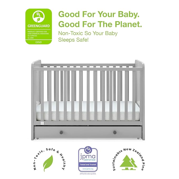 babyGap by Delta Children Graham 4-in-1 Convertible Crib with Storage Drawer TrueSleep Crib and Toddler Mattress (Bundle), Grey/Dark Grey