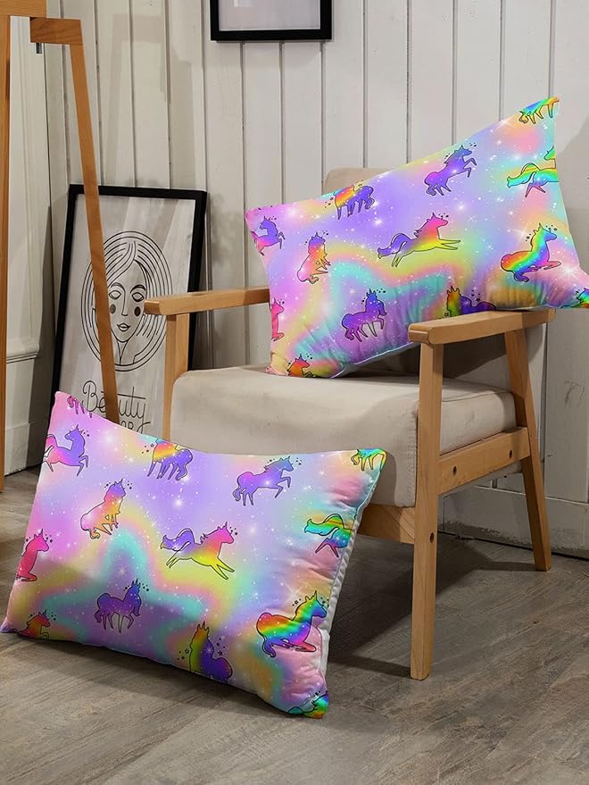 Datura home Unicorn Rainbow Comforter Bedding Set for Girls Kids Children Teens,Sky Glitter Star Colorful Bedding Set with 1 Comforter and 2 Pillowcases(Unicorn3 Full)