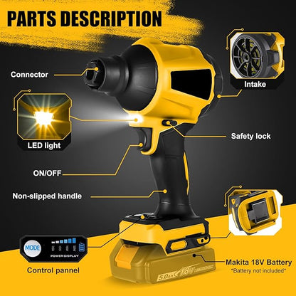 Cordless Dust Blower Compatible with Dewalt 20V Battery, Brushless Handheld Blower Cordless Sawdust Blower 447 MPH/39 CFM for Garages, Sawmill Room, Workshop Cleaning(Tool Only, No Battery)