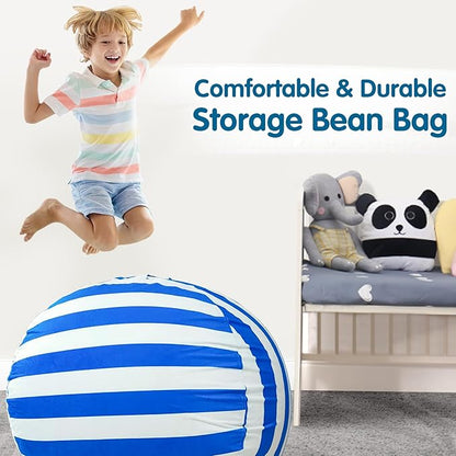 Lukeight Stuffed Animal Storage Bean Bag Chair Cover for Kids, Zipper Beanbag Chair Cover for Organizing Toddler & Kids' Rooms Plush Toys (Blue+White Velvet, X-Large)