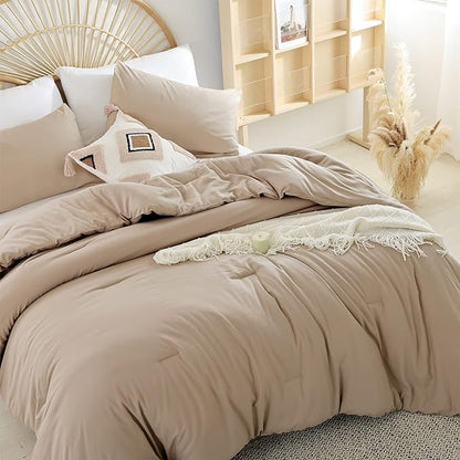 Queen Comforter Set Ultra Soft Microfiber Bed Comforter Set Boho and Luxury 3PC Taupe, with 2Pillowcases Lightweight All Season for Women and Men