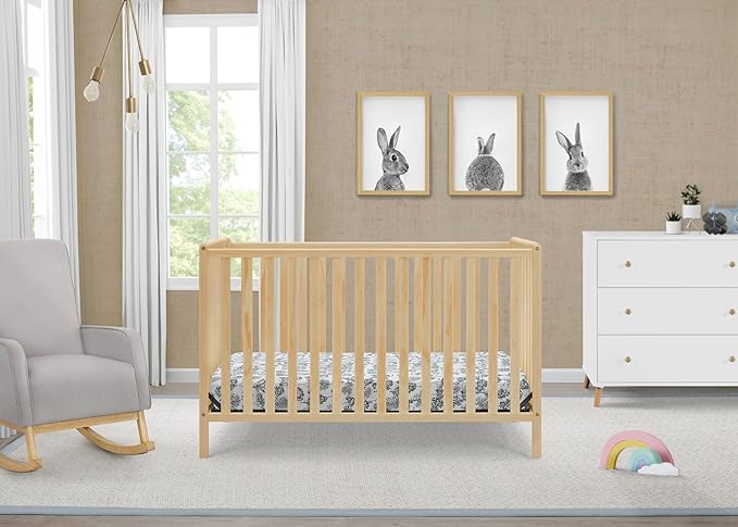 Delta Children Heartland 4-in-1 Convertible Crib, Natural + Twinkle Galaxy Crib and Toddler Mattress (Bundle)