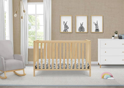 Delta Children Heartland 4-in-1 Convertible Crib, Natural + Twinkle Galaxy Crib and Toddler Mattress (Bundle)