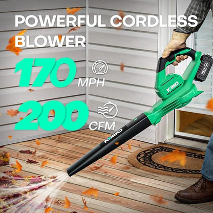 KIMO Cordless Leaf Blower - 200 CFM 170 MPH Battery-Operated Blower for Blowing Leaves, Snow Debris and Dust, 20V Electric Leaf Blower with 4.0Ah Battery and Charger for Yard| Patio| House |Jobsite