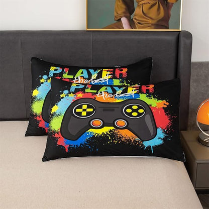 Game Console Comforter Set for Boys Colorful Graffiti Gaming Lightweight Microfiber Bedding Sets Modern Gamer Duvet for All Season Teens Bedroom Decor