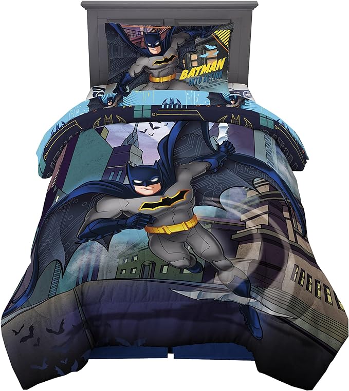 Franco Kids Bedding Super Soft Comforter and Sheet Set, 4 Piece Twin Size, Batman