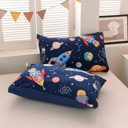 Aimuan Space Bedding Set Kid Rocket Comforter Set Full Size Super Soft & Cute Aliens UFO Printed Quilt Set for Teen Boys Girls (Navy, Full)