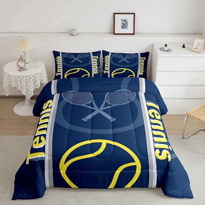 Feelyou Kids Tennis Comforter Set Full Size Tennis Sports Bedding Set for Boys Girls Teens Bedroom Decor Tennis Gaming Comforter Women Men Tennis Lovers Duvet Set with 2 Pillow Case