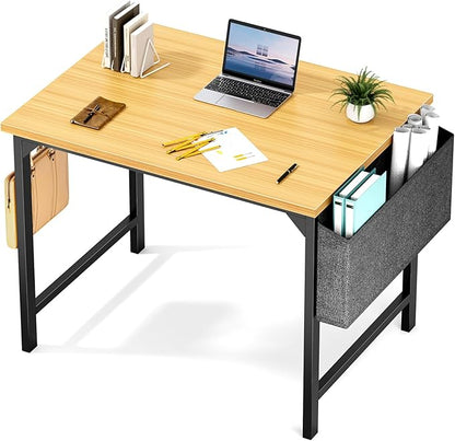 Sweetcrispy Small Computer Office Desk 32 Inch Kids Student Study Writing Work with Storage Bag & Headphone Hooks Modern Simple Home Bedroom PC Table
