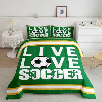 Feelyou Football Bedding Set Twin Size Rugby Sports Comforter Set for Kids Boys Girls Decor Soccer Ball Game Comforter Gift for Football Lover Duvet Set Bedroom Quilt Set