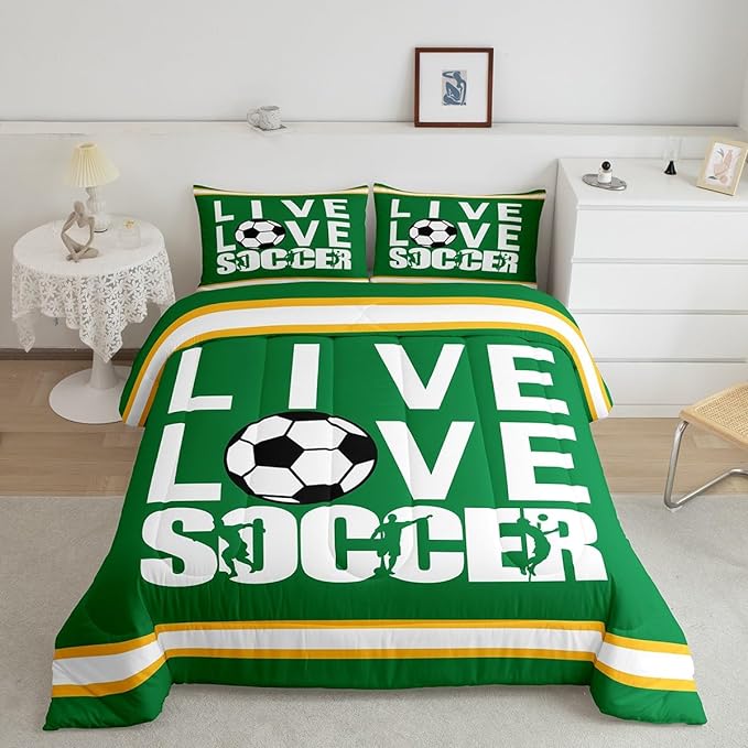 Football Bedding Set Full Size Rugby Sports Comforter Set for Kids Boys Girls Decor Soccer Ball Game Comforter Gift for Football Lover Duvet Set Bedroom Quilt Set