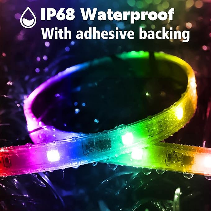 200ft Outdoor LED Strip Lights Waterproof,IP68 Outside Led Light Strips Waterproof with App and Remote,Music Sync RGB Exterior Led Rope Lights with Self Adhesive Back for Deck,Balcony,Pool