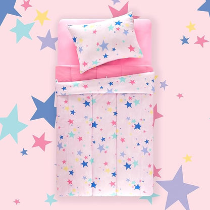 SLEEP ZONE Jersey Knit Pink Comforter Set Twin Size, Breathable & Soft Kids Bedding Set 2-Piece with Comforter, Pillowcase (Colorful Stars, Twin)