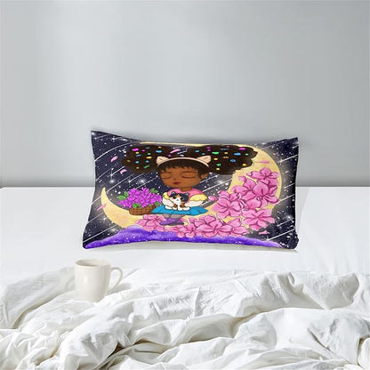 Black Girls Twin Comforter Set for Girls Teens Adults Twin Size Comforter Sets African Girl Comforter Set Cute Afro Princess Bedding Set Girls Bedroom Set, 1 Comforter + 1 Pillowcase
