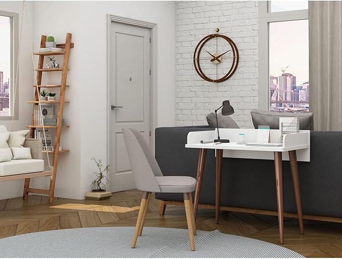 Manhattan Comfort Hampton Mid Century Modern Home Office Computer Desk Table, 35.43, White